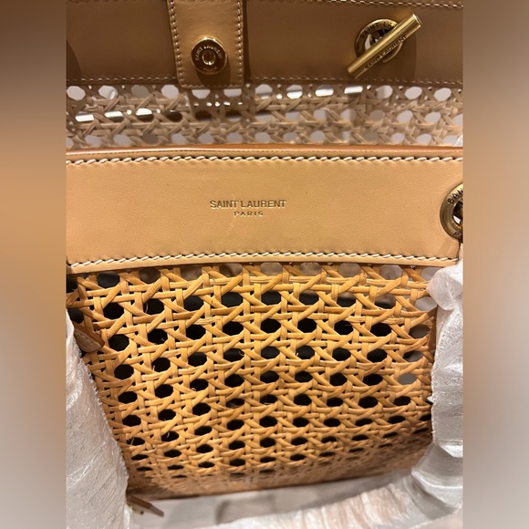 NEW YSL Saint Laurent E W shopping bag in woven cane and leather - Picture 13 of 13